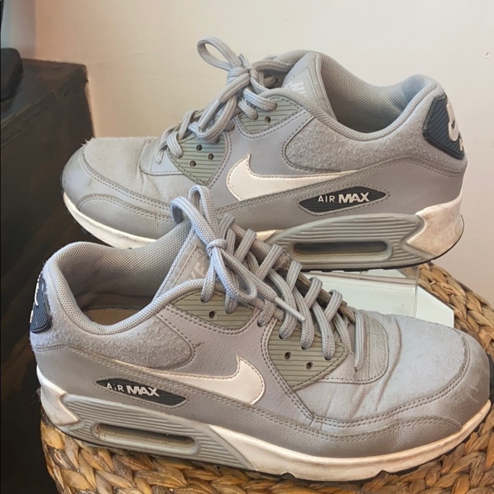Nike gray and white air max running shoes
